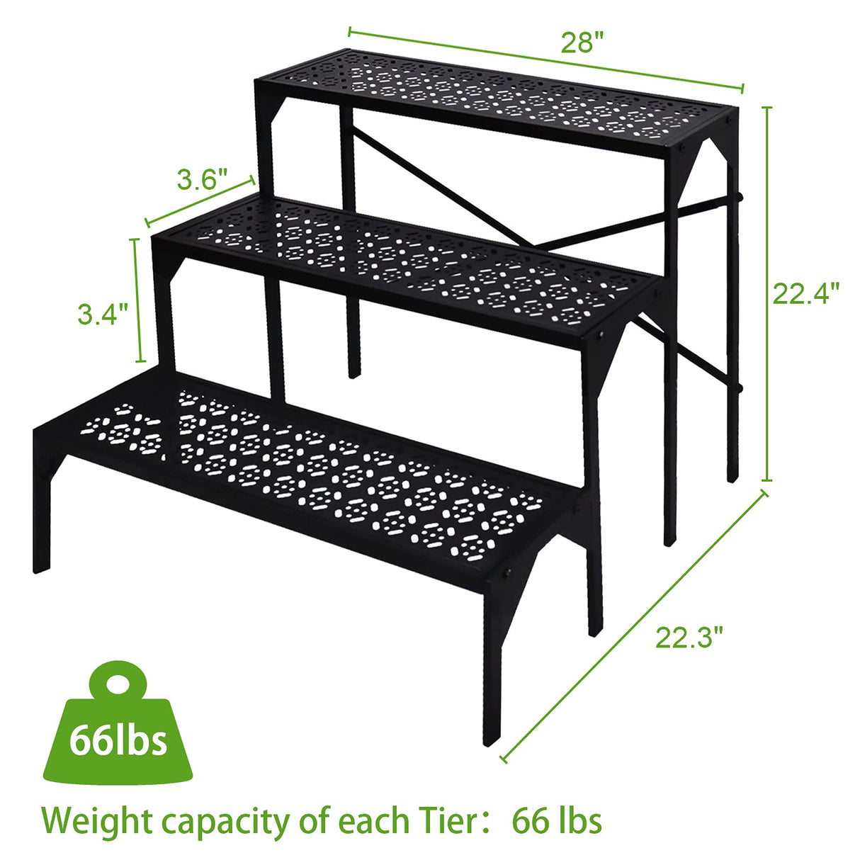 aboxoo 3 Tiers Metal Plant Stand, Ladder Flower Pots Holders, Step Display Rack, Heavy Duty Utility Storage Organizer Rack for Home Garden Patio Balcony, Stair Style Stand