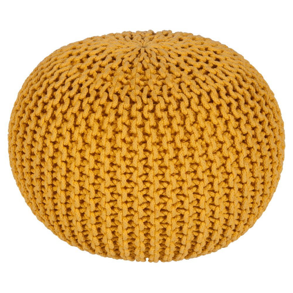 Cotton Knitted Round Pouf, 14"H x 20"W x 20"D, Saffron