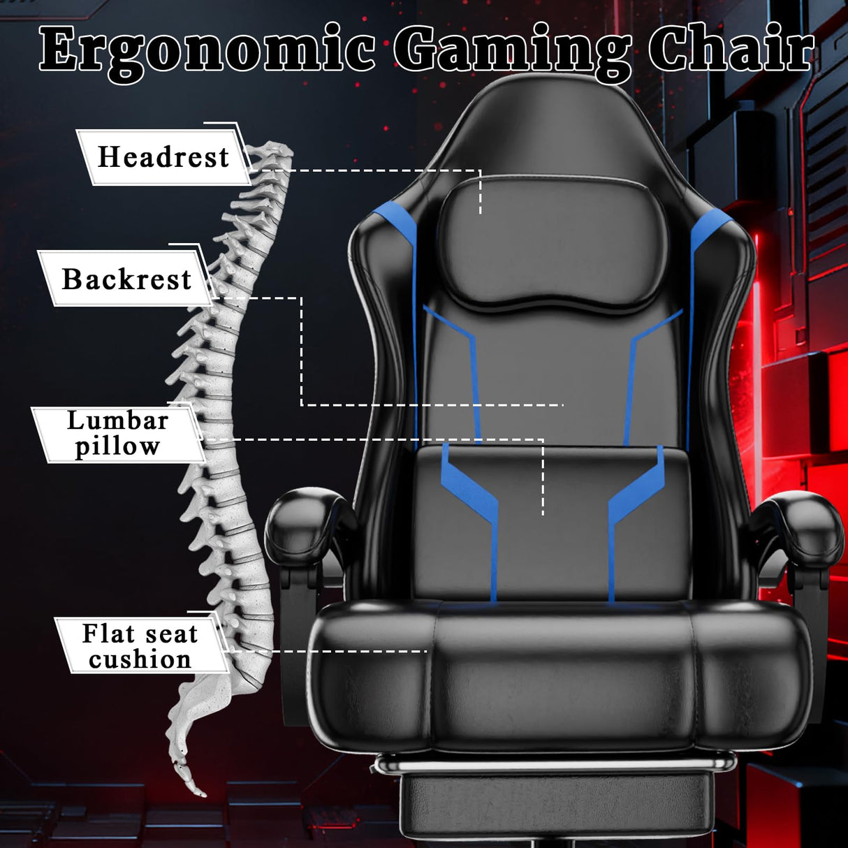 Ergonomic Gaming Chair with Pocket Spring Cushion & Footrest