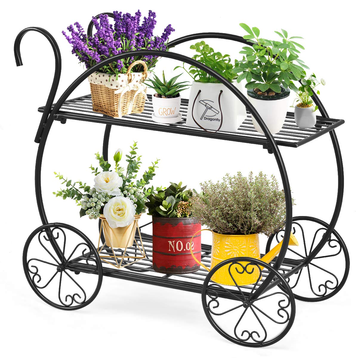 Elegant 2-Tier Garden Cart with Decorative Wheels