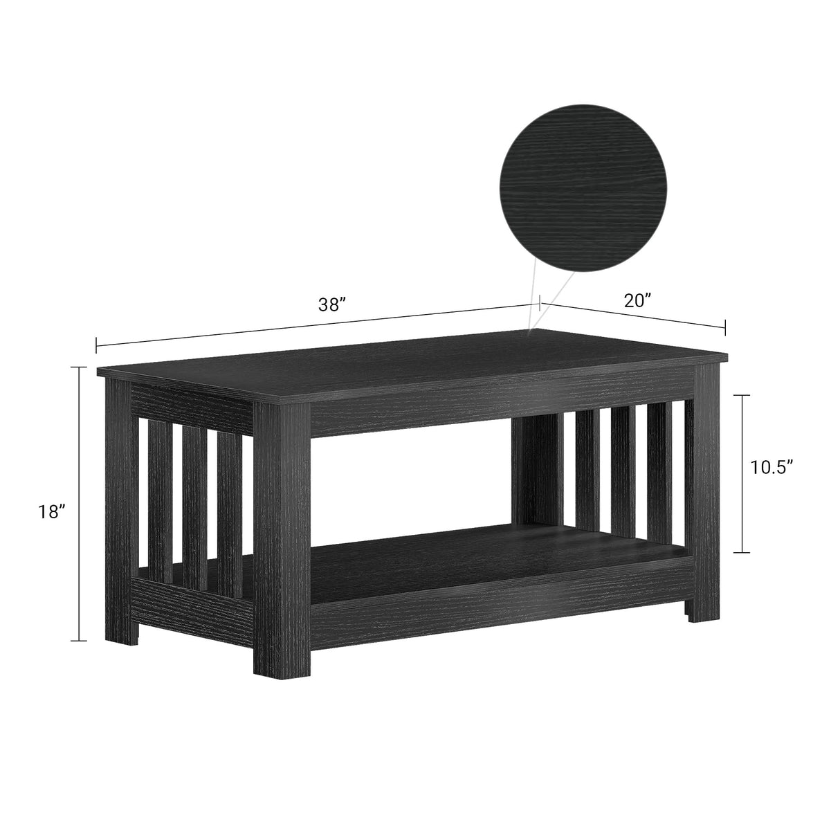 Wooden One Style Fits All Coffee Table - Black Coffee Table, 2-Tier Rectangular Table