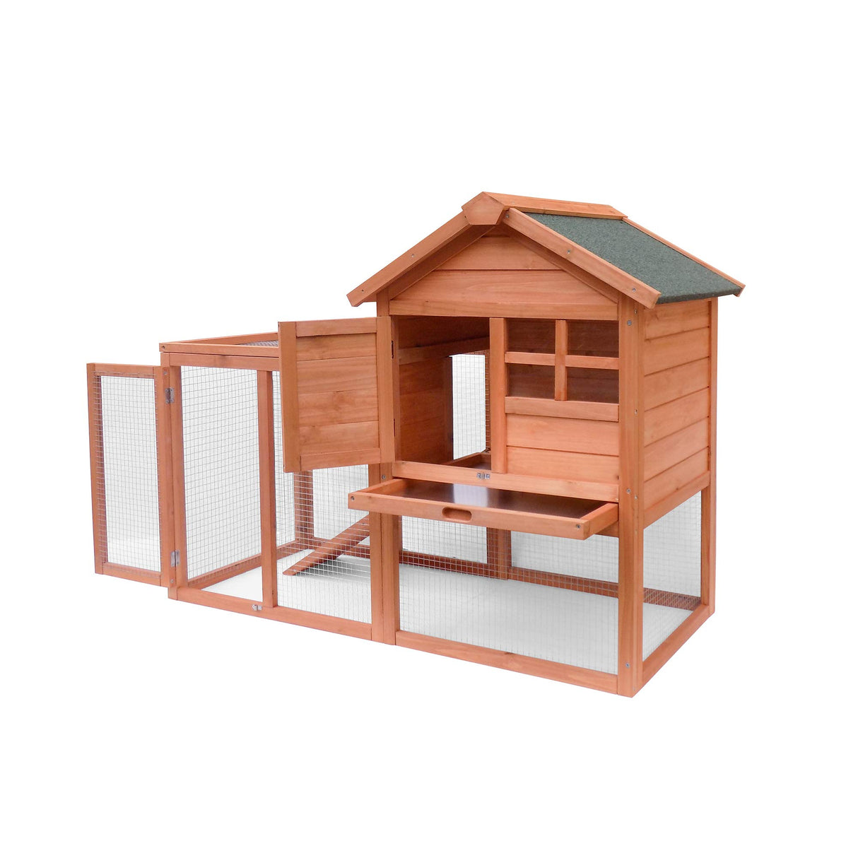 48” 2 Levels Outdoor Rabbit Hutch Weatherproof Bunny Hutch Outside Wooden