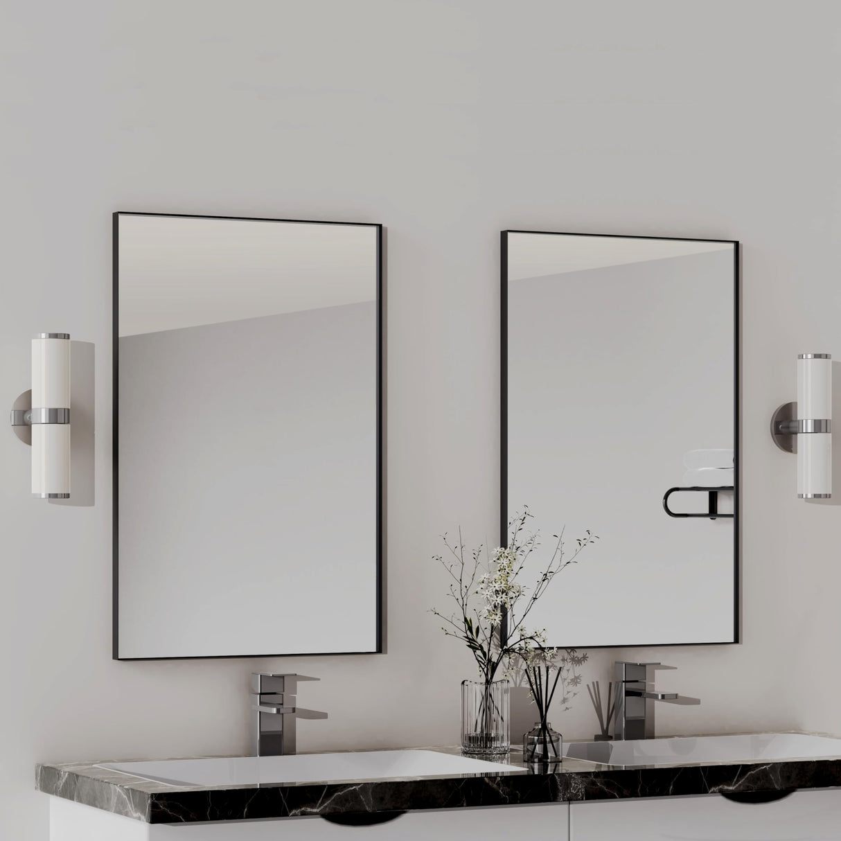 3-Pack Black Bathroom Mirrors 22 x 30 Inch, Square Corner Metal Framed Rectangle