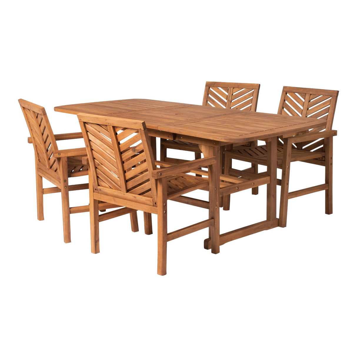 4-6 Person Outdoor Wood Chevron Back Patio Furniture Dining Set Extendable Table Chairs