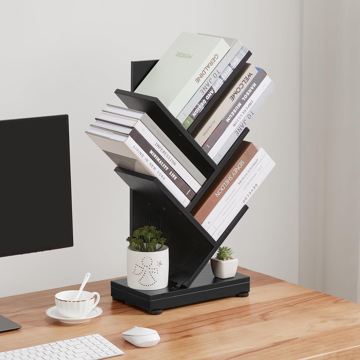 4-Shelf Tree Bookshelf, 4 Tier Floor Standing Bookcase for CDs/Magazine/Books