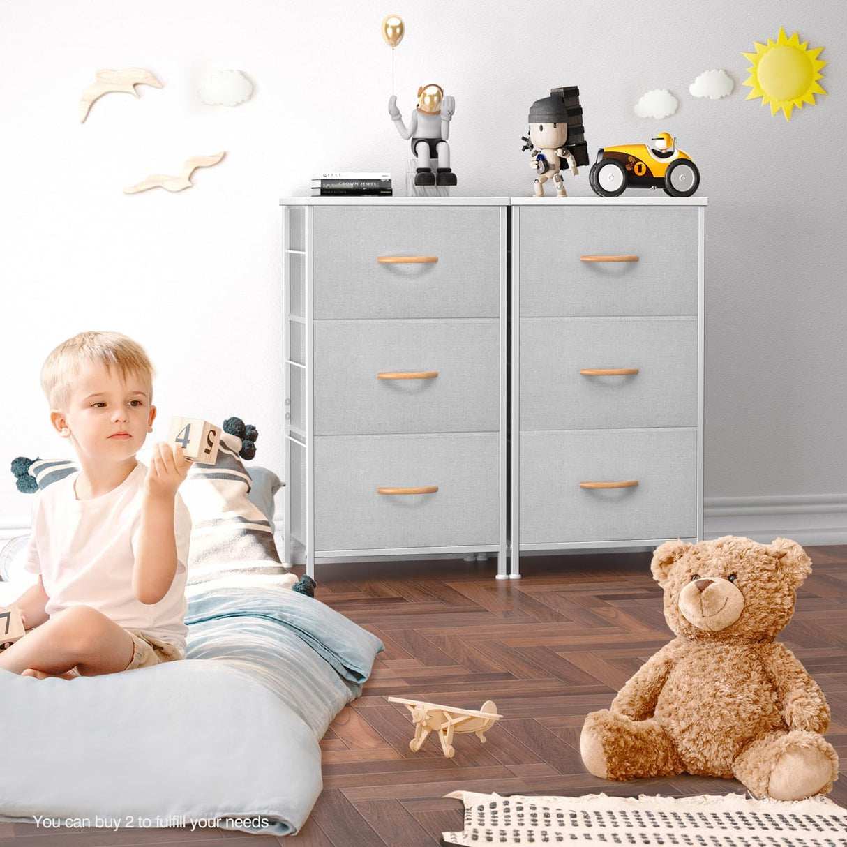 Dresser for Bedroom, 3 Chest of Drawers, Fabric Nightstand