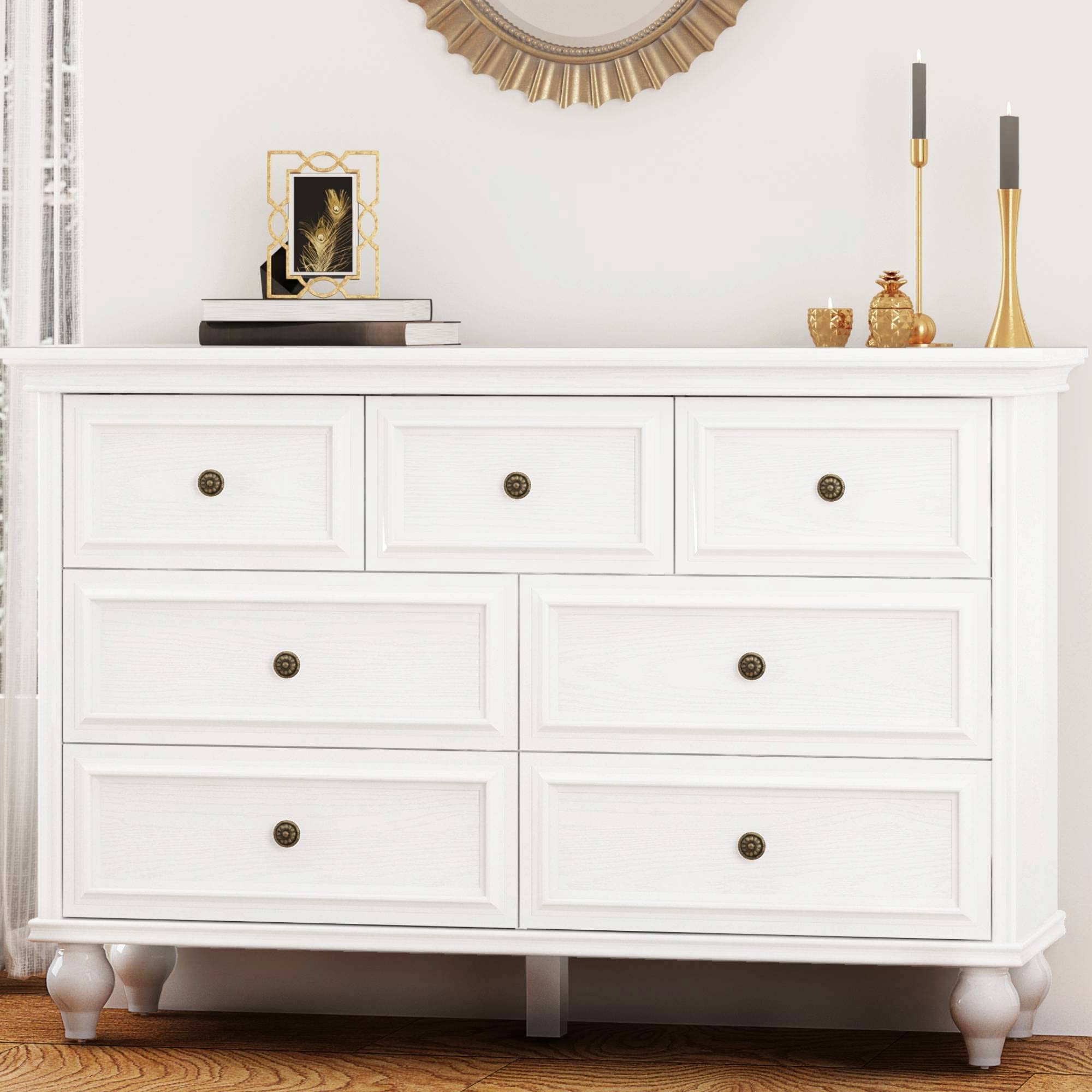 7 Drawer Dresser for Bedroom, Drawer of Chest with Metal Handles, TV Stand