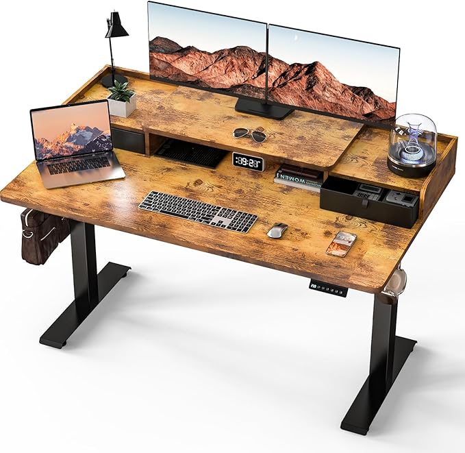 55 x 30 Inch Standing Desk with Drawers, Adjustable Height Electric Sit Stand Desk