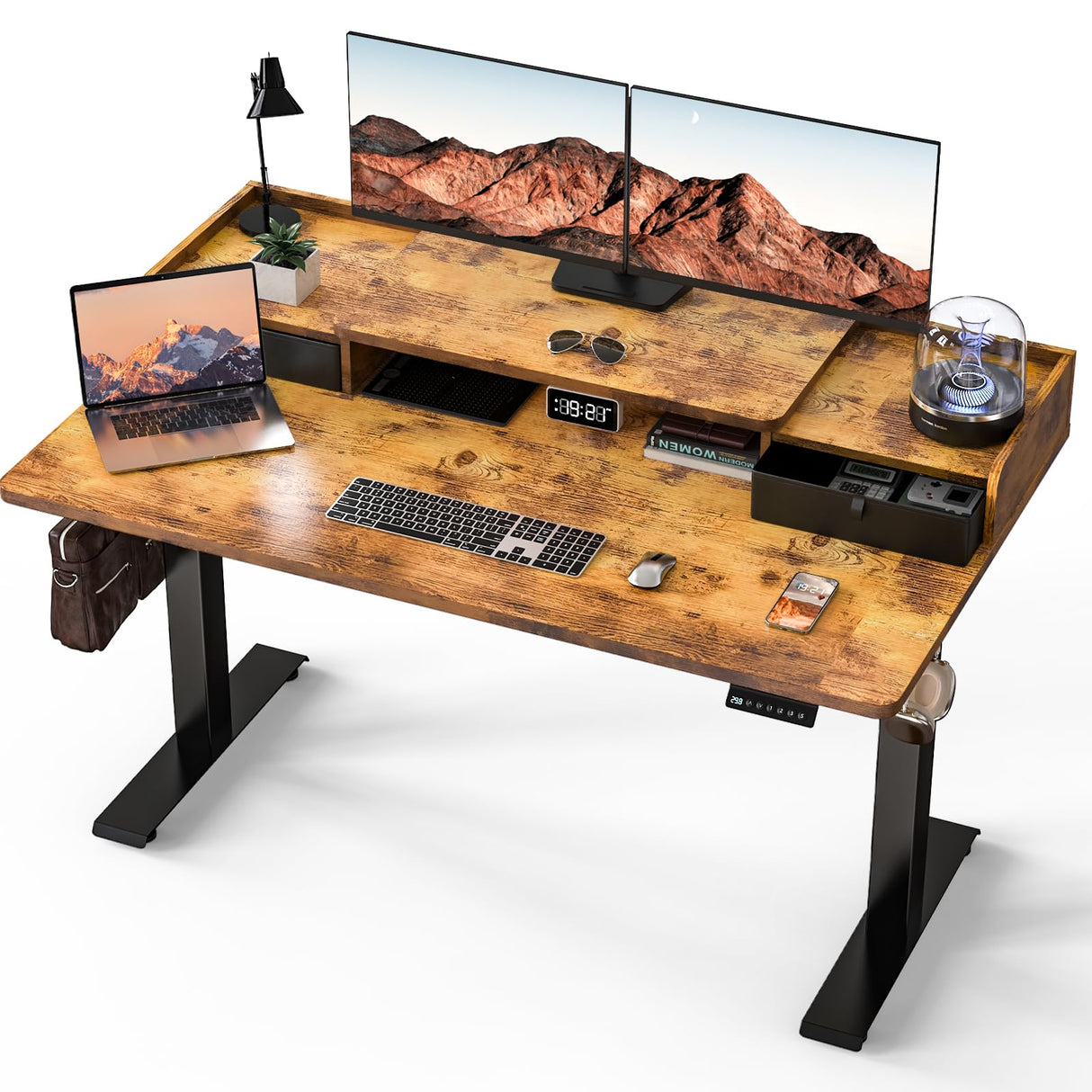 55 x 30 Inch Standing Desk with Drawers, Adjustable Height Electric Sit Stand Desk