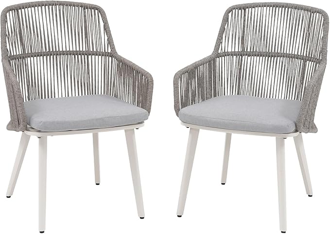 Patio Dining Chairs Set of 4, Woven Rope Outdoor Dining Chairs w/Steel Frame