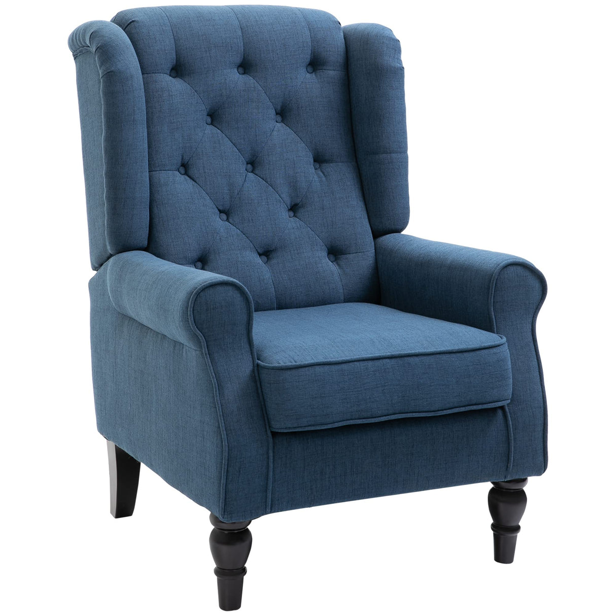 Button-Tufted Accent Chair with High Wingback, Rounded Cushioned Armrests and Thick Padded Seat, Blue
