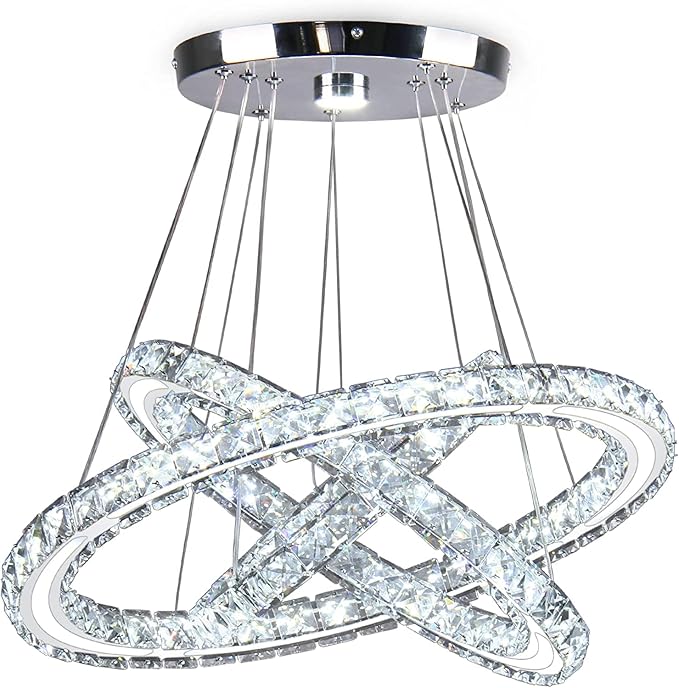 Modern Chandeliers Crystal Ceiling Light 3 Rings Dimmable LED Pendant Light Fixture