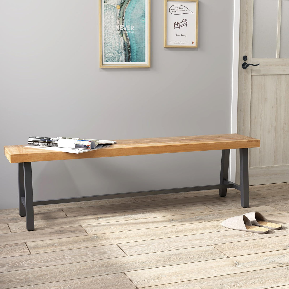 Outdoor Bench Garden Bench Set of 2, 63" Backless Acacia Wood Bench