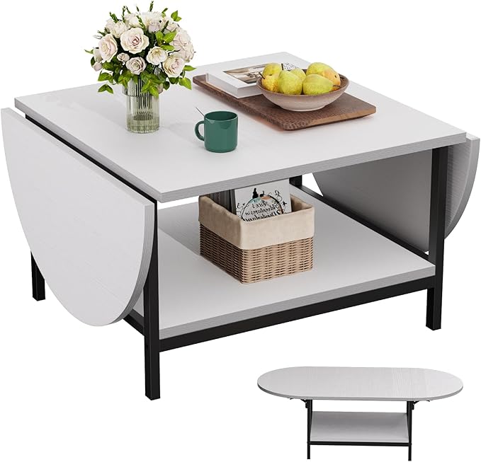 Black Coffee Table Modern Extended Coffee Tables with Storage for Living Room