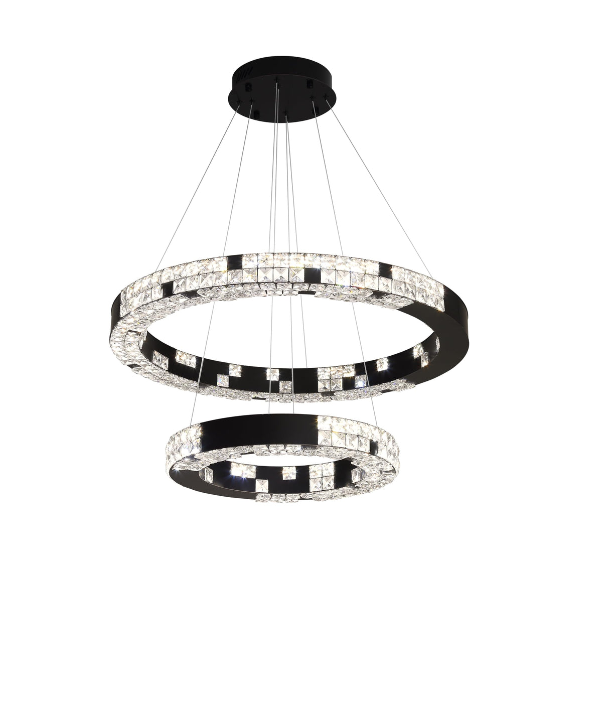 Modern Chandelier Black 2 Ring Crystal Chandeliers for Living Room High Ceiling Chandelier