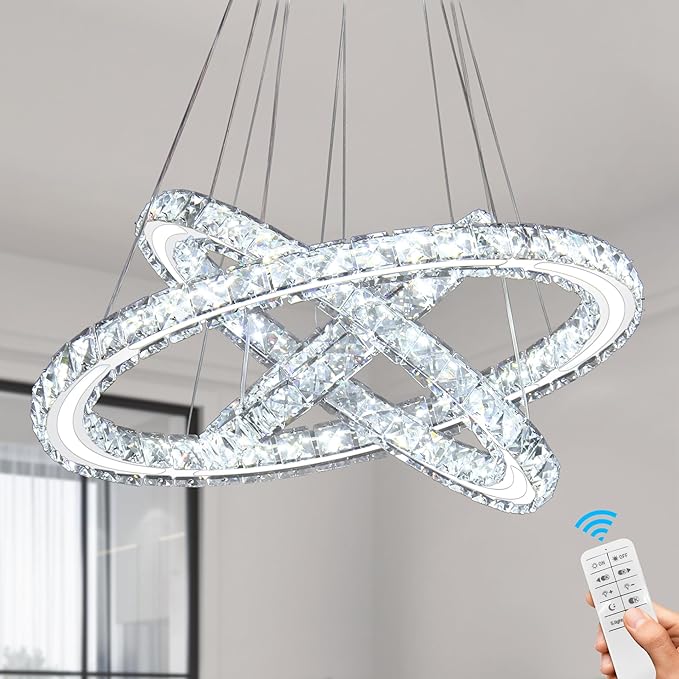 Modern Chandeliers Crystal Ceiling Light 3 Rings Dimmable LED Pendant Light Fixture