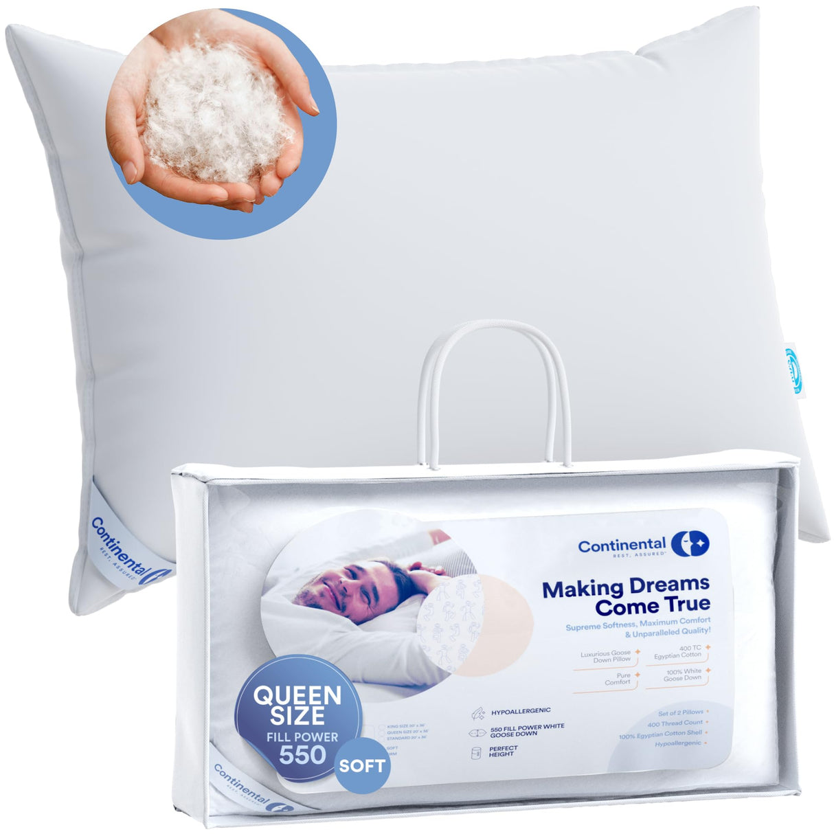 100% Luxury Down Pillows Queen Size Pack of 1