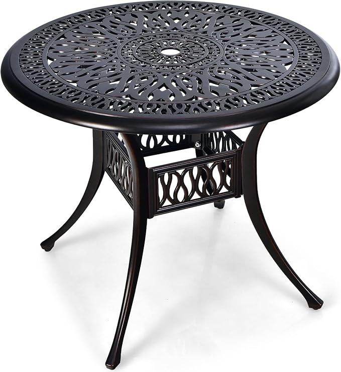 5.4 Inches Outdoor Dining Table, All-Weather Cast Aluminum Table with 2.2” Umbrella Hole