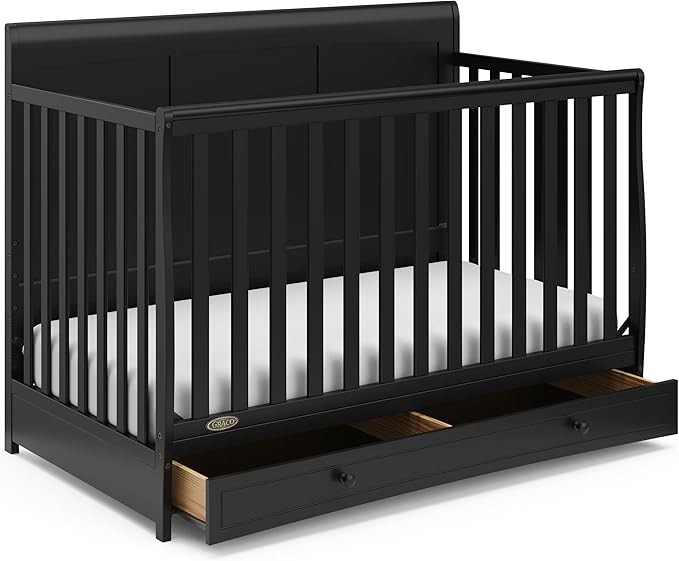 5-in-1 Convertible Crib with Drawer (White) – GREENGUARD Gold Certified, Crib with Drawer Combo, Full-Size Nursery Storage Drawer, Converts to Toddler Bed, Daybed and Full-Size Bed