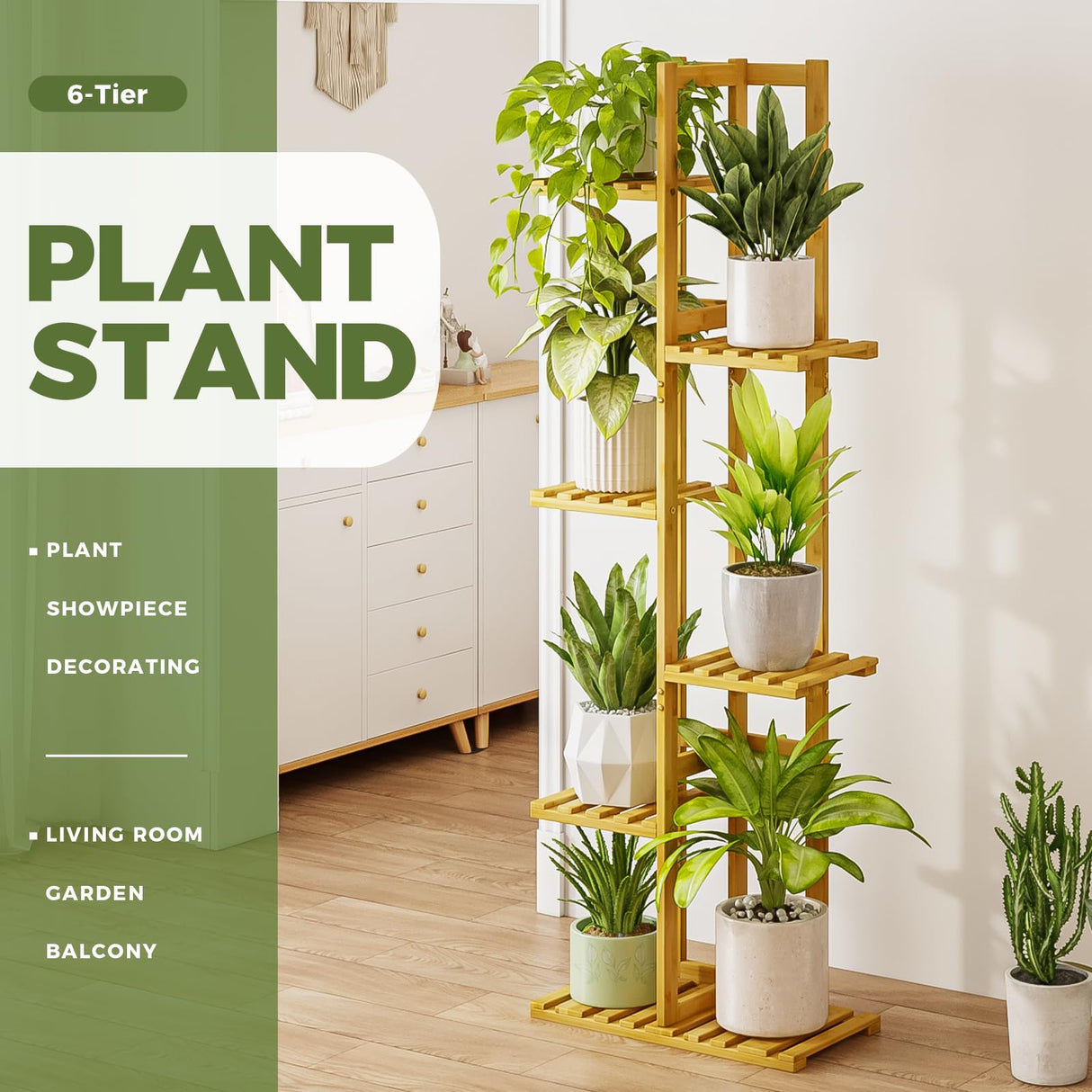 EcoHaven 6-Tier Bamboo Corner Plant Stand