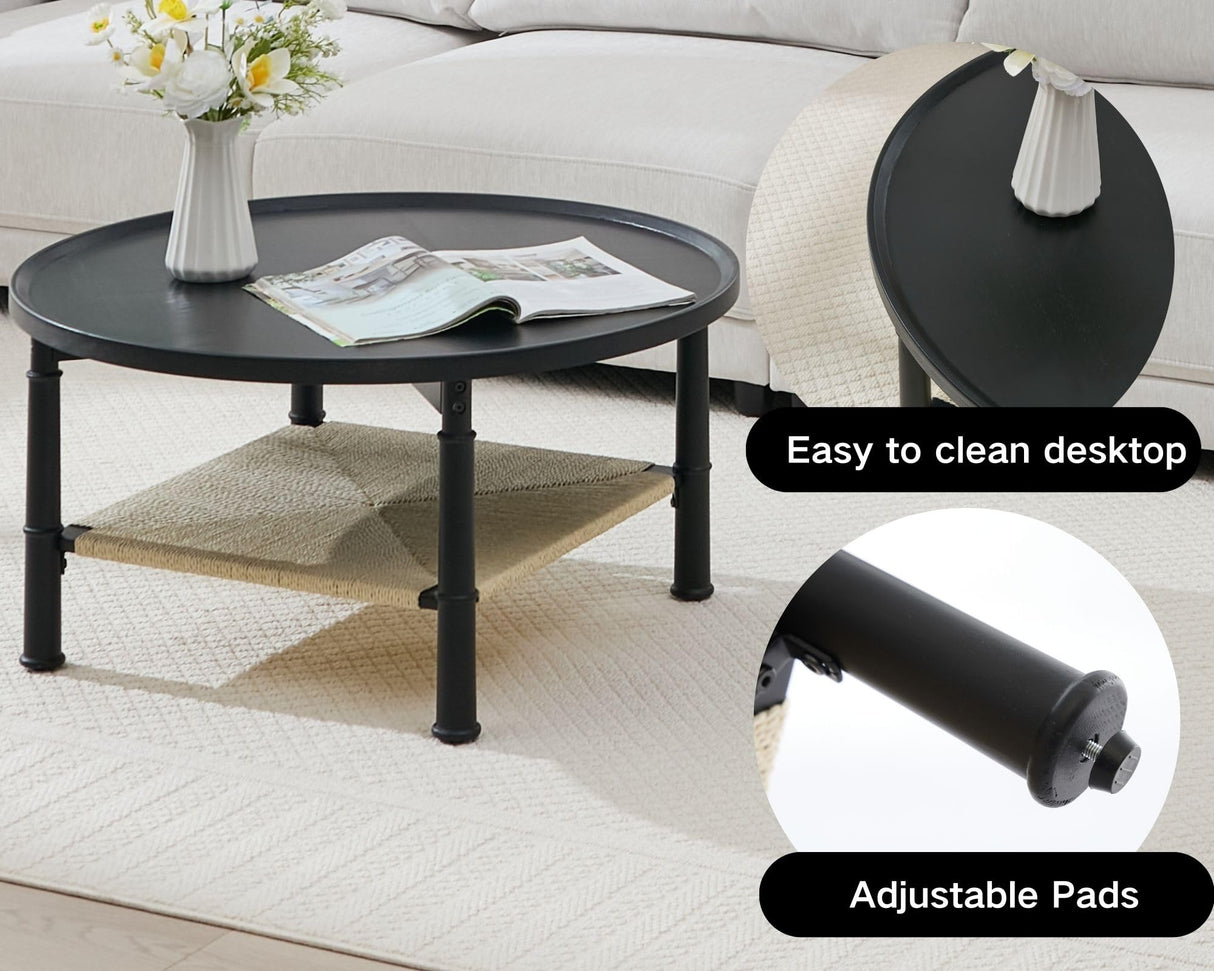 32" Round Coffee Table for Living Room, 2-Tier Small Living Room Table