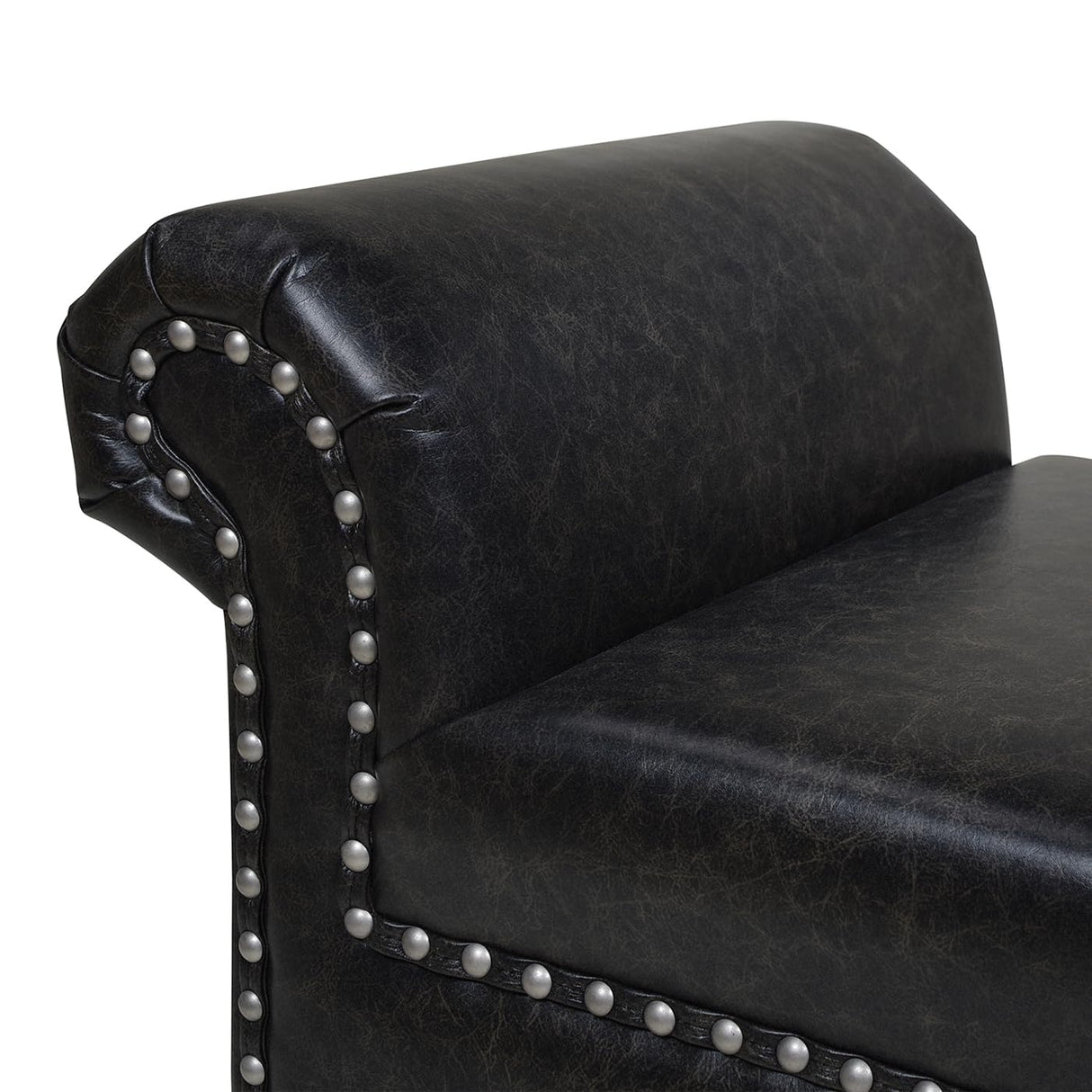 Jennifer Taylor Home Kathy Roll Arm Entryway Accent Bench, Vintage Black Brown Faux Leather