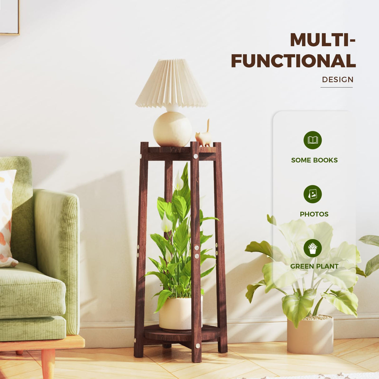 Tall 2-Tier Wooden Plant Stand – Indoor & Outdoor Corner Shelf