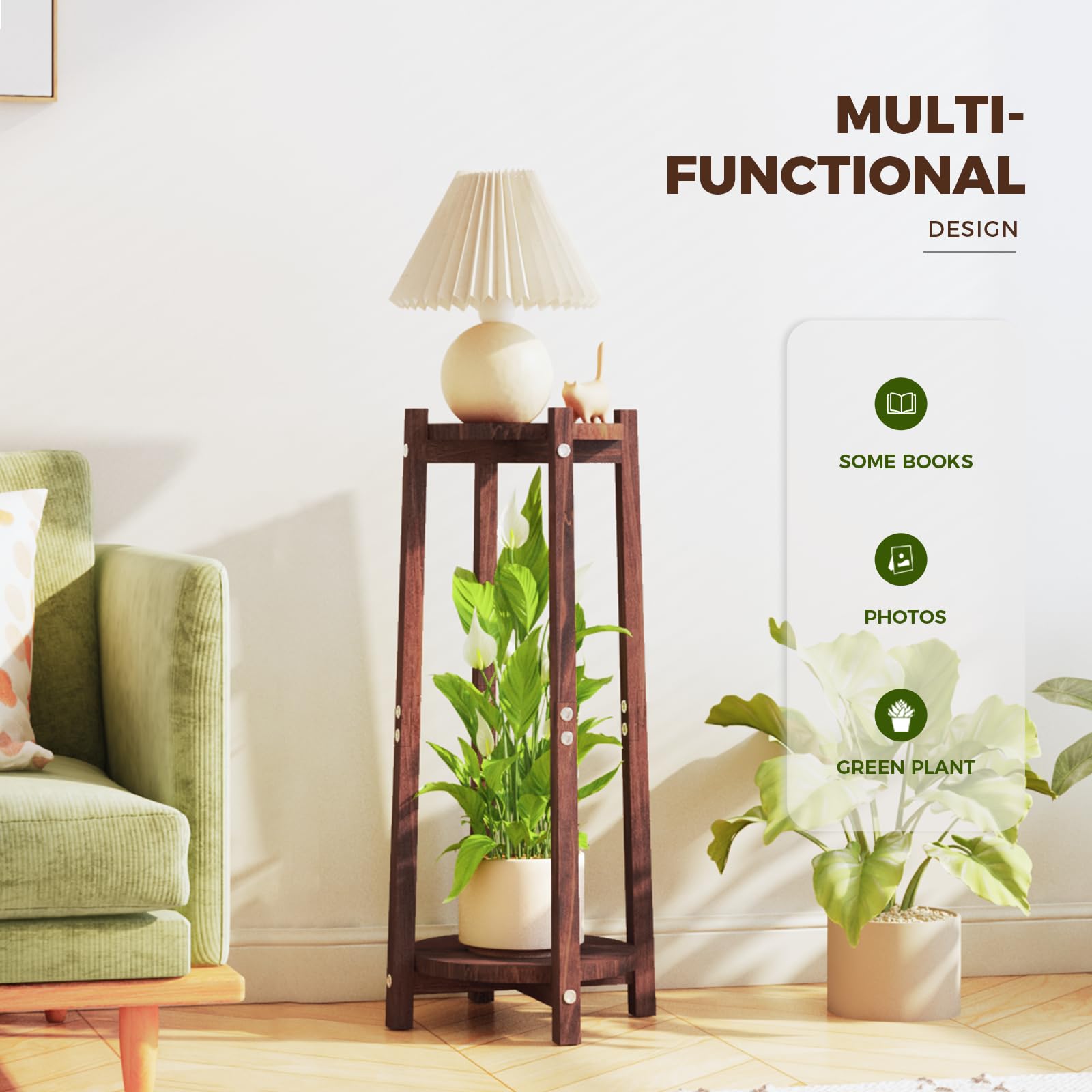 Tall 2-Tier Wooden Plant Stand – Indoor & Outdoor Corner Shelf