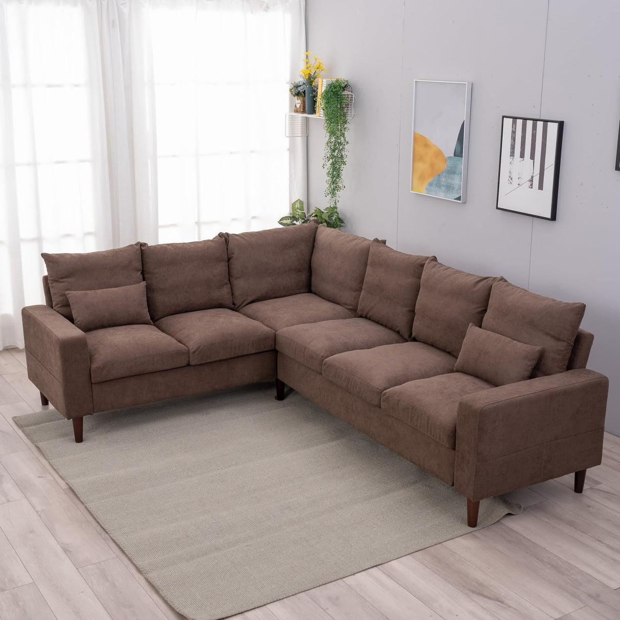 Panana 6-Seater Linen Sectional Corner Sofa with Cushion Back