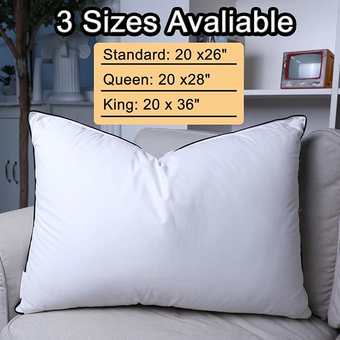 Set of 2 Luxury Down Fiber Pillow - Soft Down Fiber Pillows for Sleeping Breathable