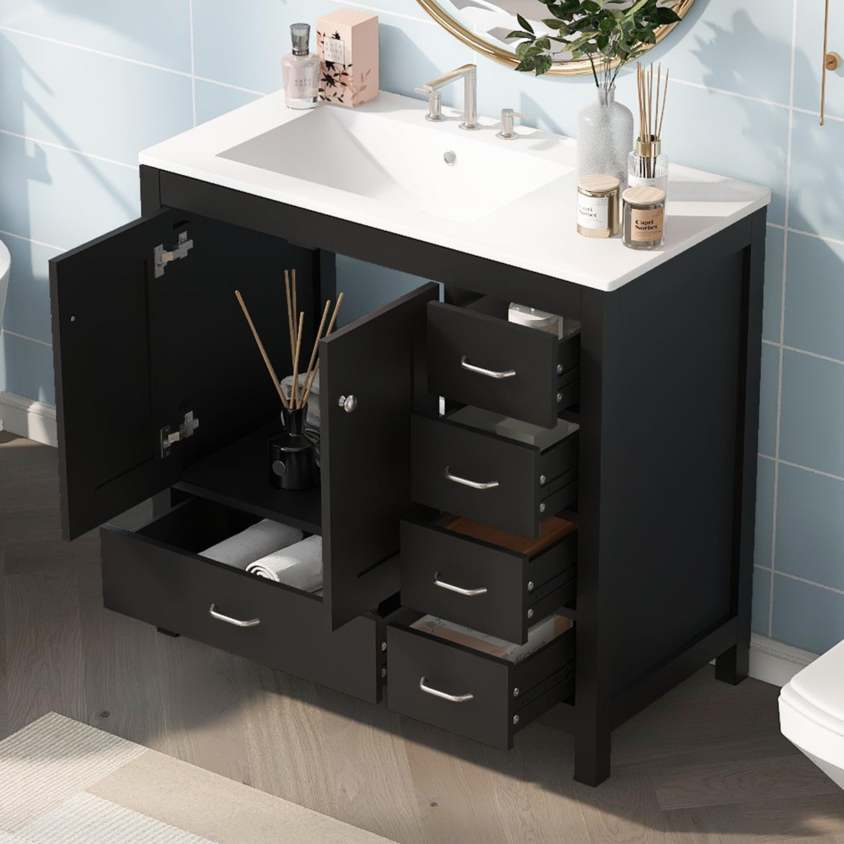36" Bathroom Vanity with Sink, Free Standing Single Basin Vanity Set