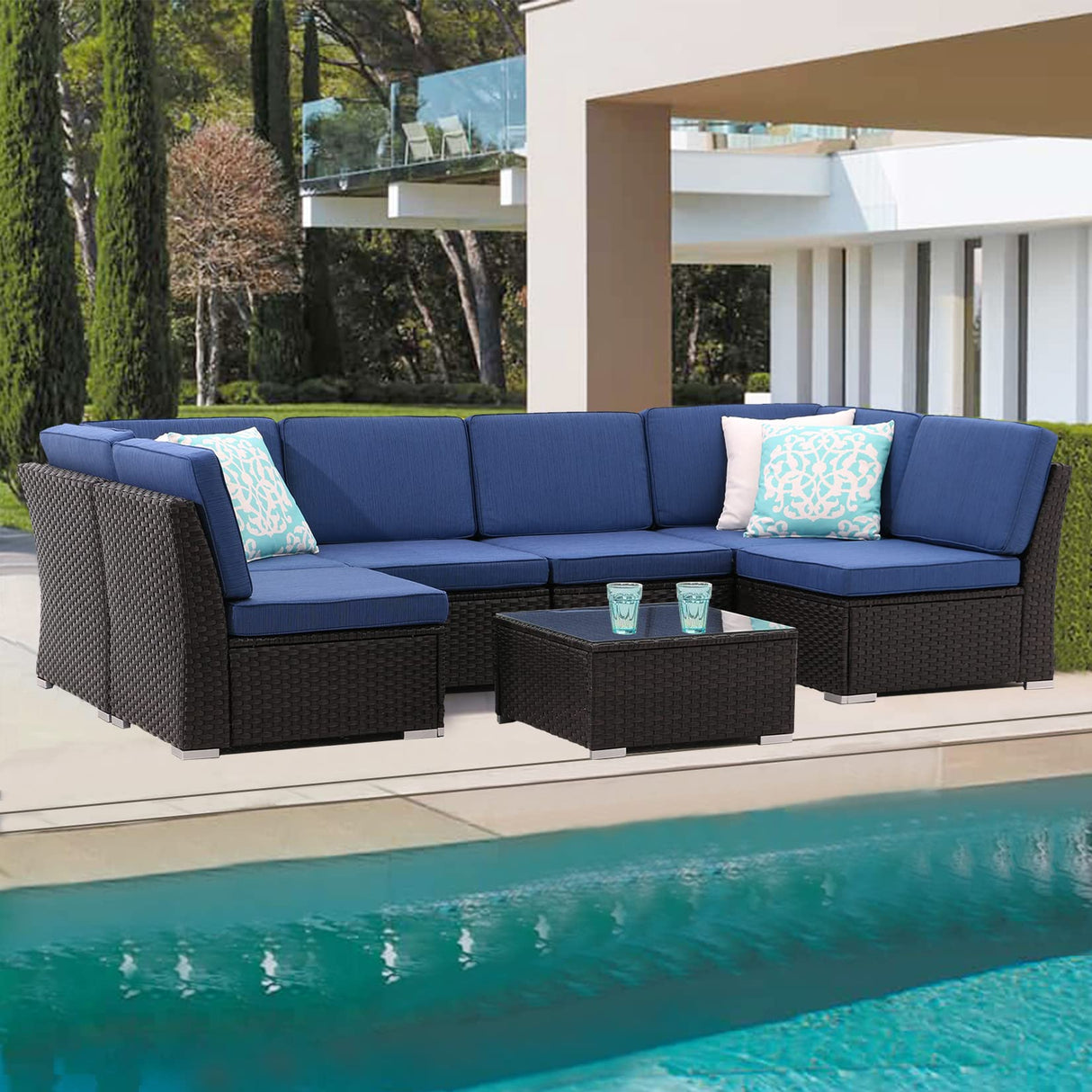7PCS Patio Sofa Set with Coffee Table Patio Conversation Set Outdoor Sectional