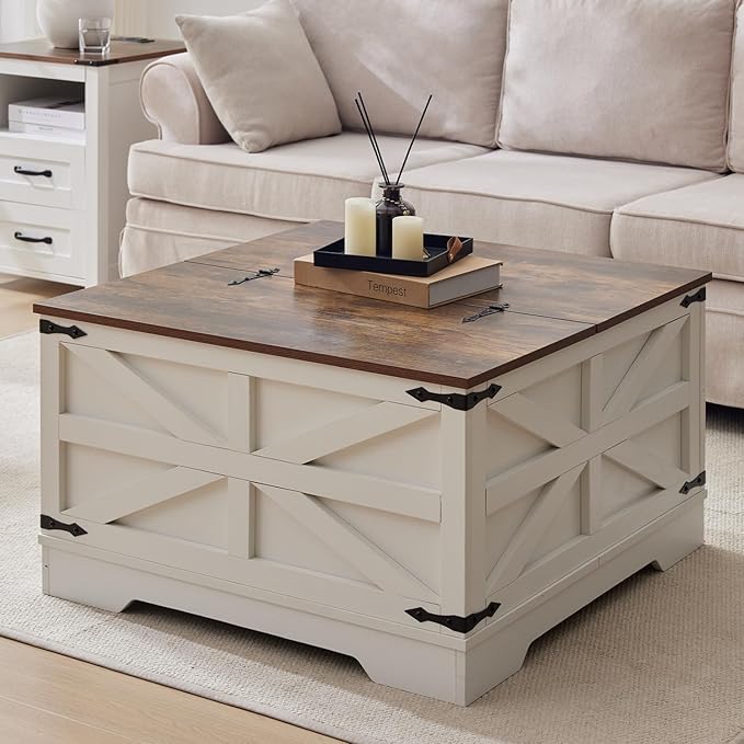 Brown Coffee Table with Storage, Cocktail Table with Hinged Lift Top