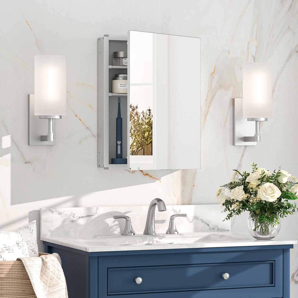 Small Medicine Cabinet 14 x 18 Inch, Assembly Required, Silver Bathroom Medicine Cabinet