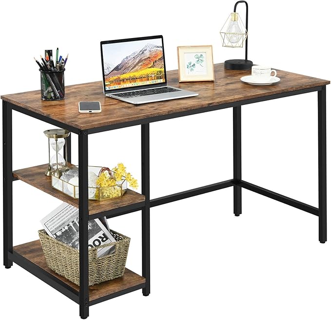 Home Office Computer Desk with 2 Storage Shelves, Industrial Study Writing Desk Workstation Laptop