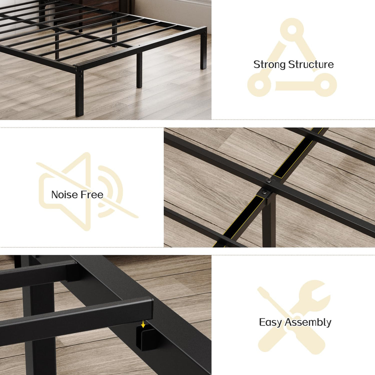 Queen Bed Frame with Headboard, USB Charging & LED Lights