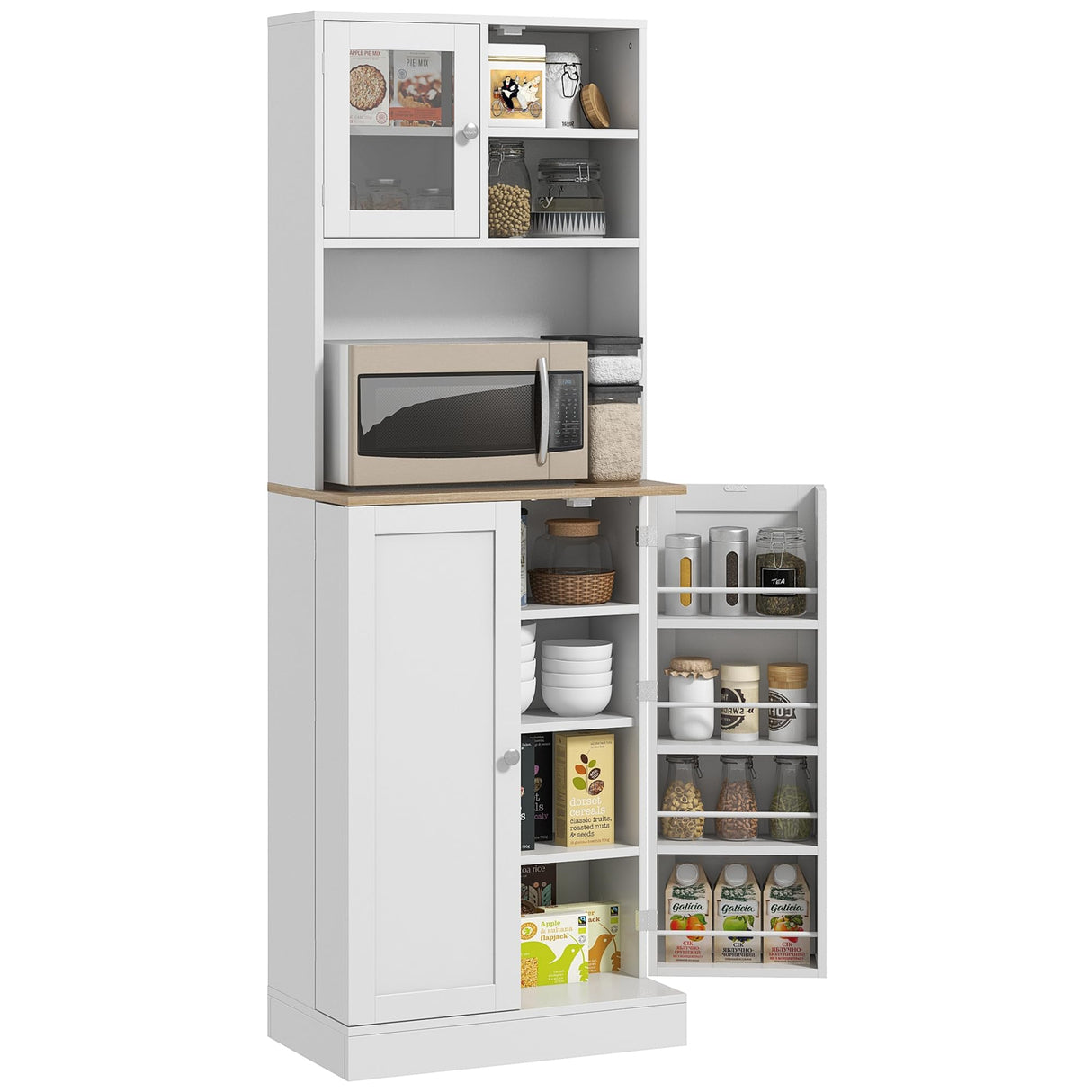 66.5" Pantry Cabinet with Microwave Stand, Freestanding Kitchen Storage Cabinet