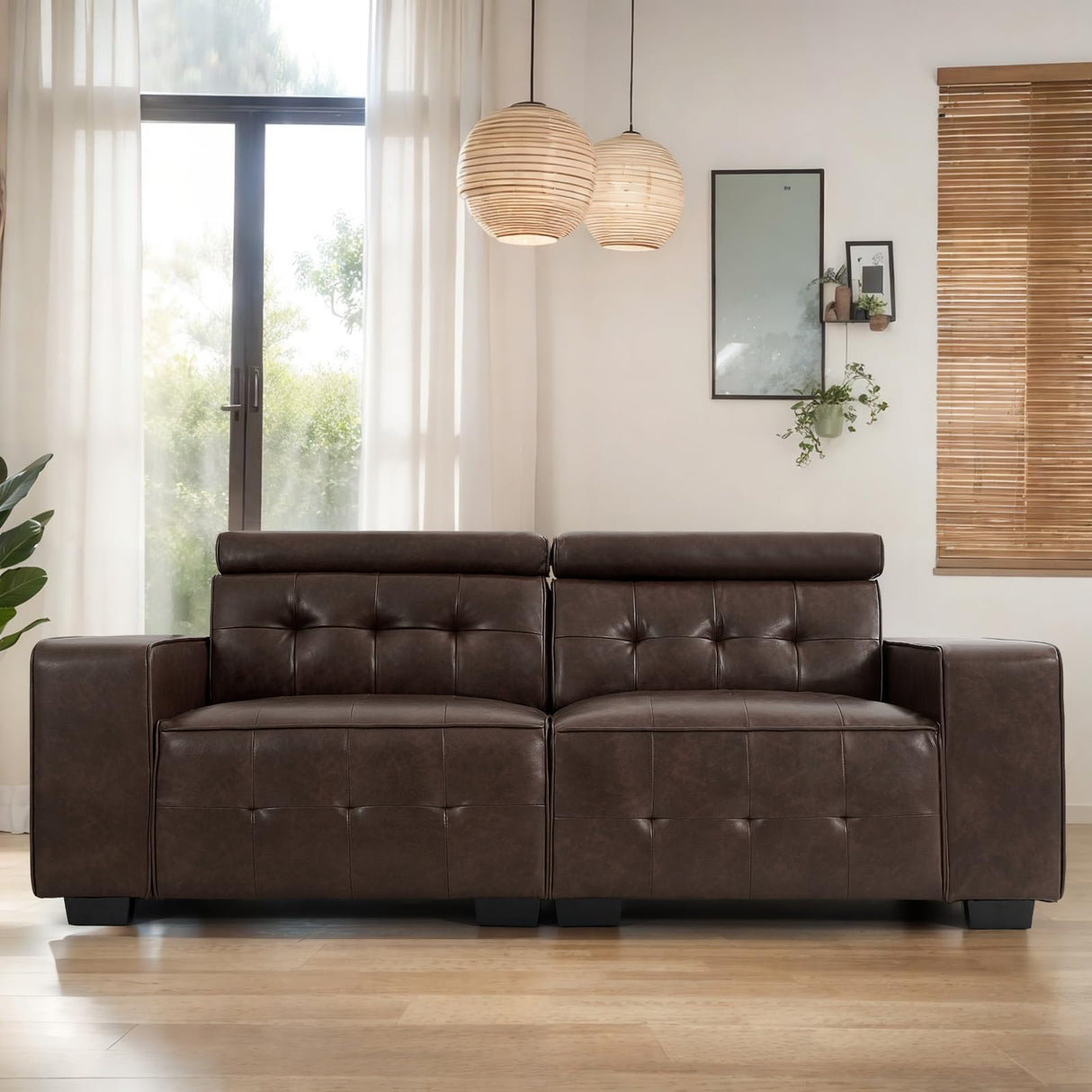 83.8” Leather Sofa Couches for Living Room, Modern 3 Seater Comfy Sofa,