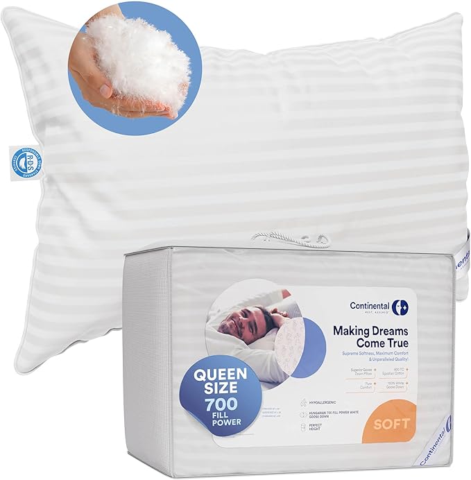 Queen Size, 20 x 30 Inch - 100% Hungarian White Goose Down Pillow