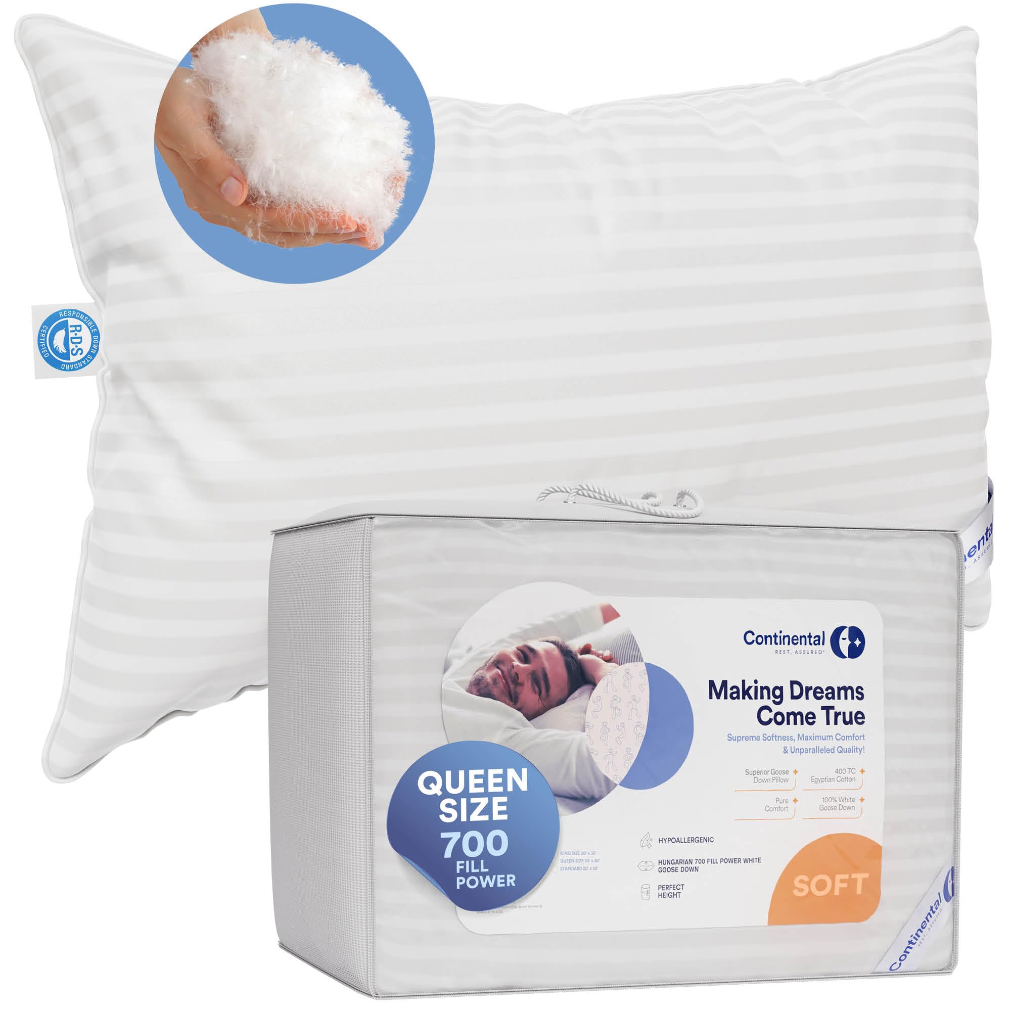 Queen Size, 20 x 30 Inch - 100% Hungarian White Goose Down Pillow