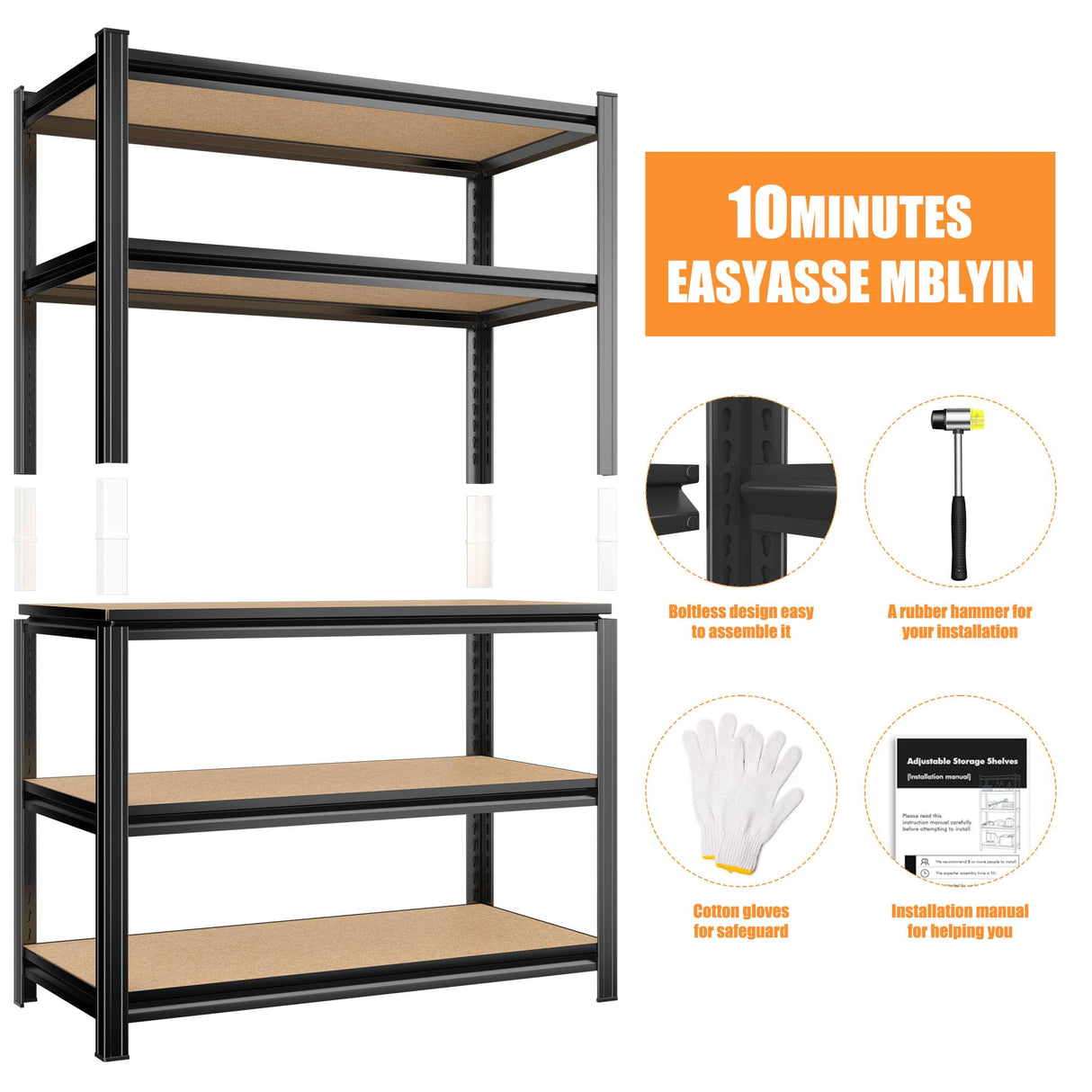 24" D x 46" W x 72" H Storage Shelves Adjustable 5-Tier Garage Shelving Heavy Duty Shelves 1500LBS Metal Shelving Utility Rack Shelf for Warehouse Basement Pantry Closet Kitchen