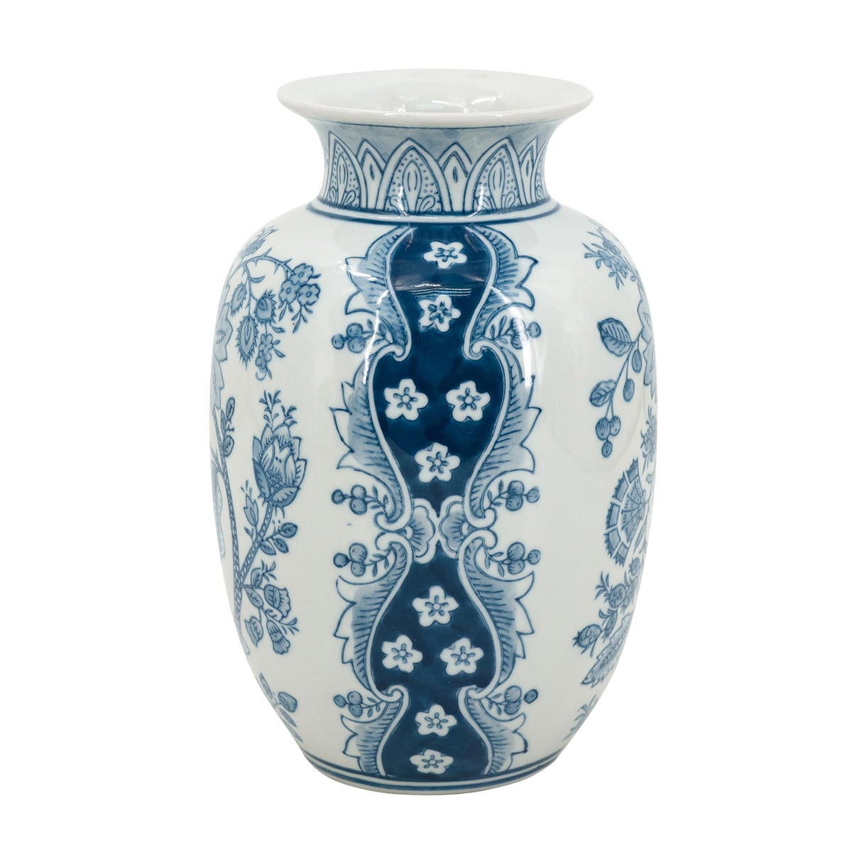 Elegant White Porcelain Vase with Blue Floral Patterns, Decorative Accent Vase