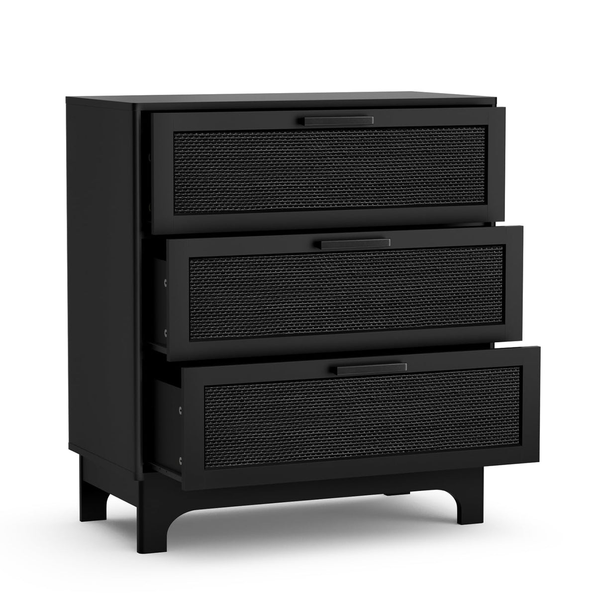 35" H Black Rattan Dresser, Farmhouse 3 Drawer Dresser