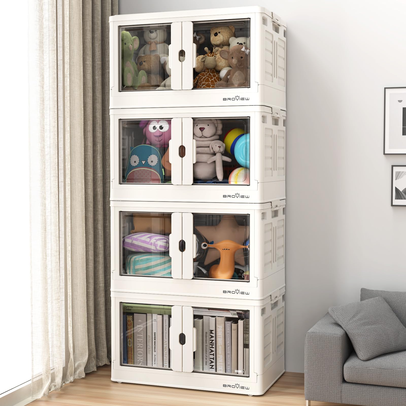 V7 Stackable Storage Bins, 416QT 104 Gal Closet Organizers and Storage with Doors