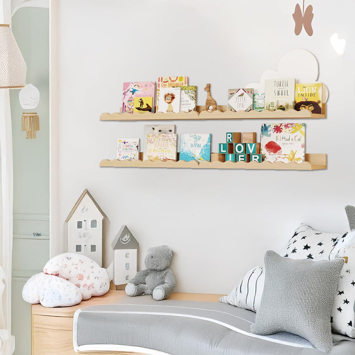 4Pcs 23 Inches Floating Shelves, Natural Wooden Photo Picture Ledge Shelves