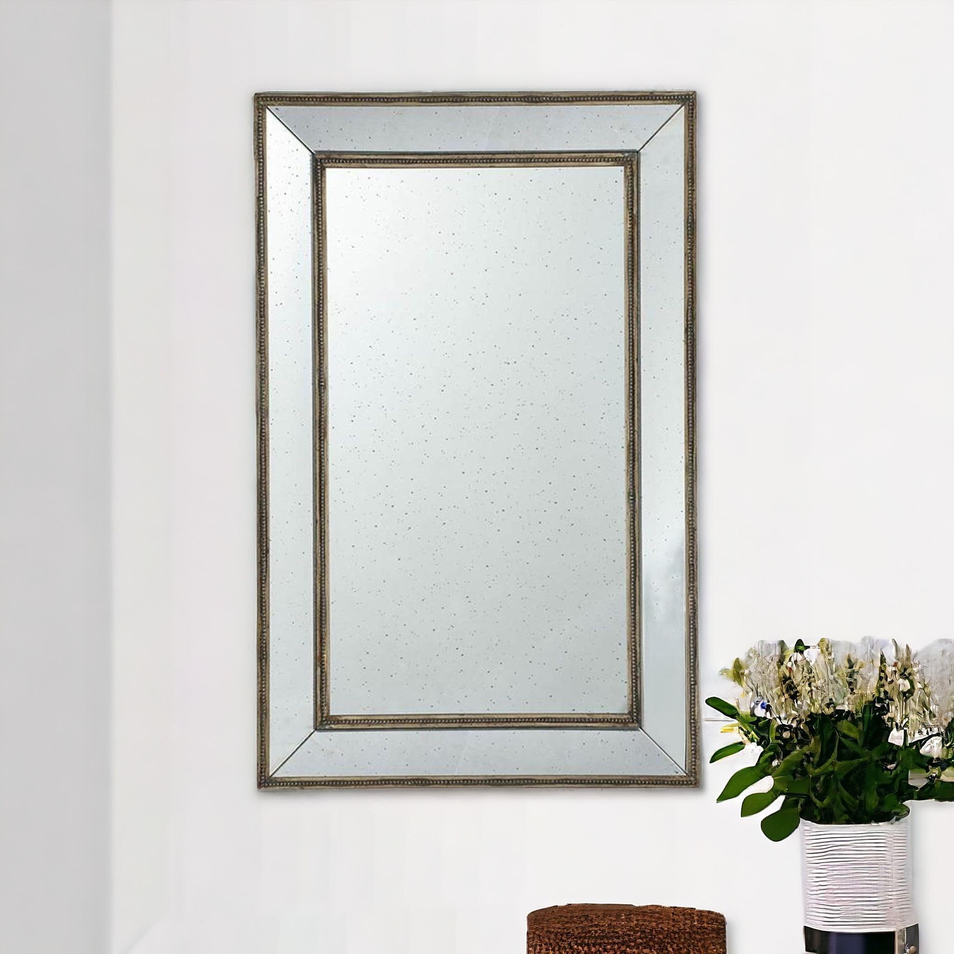 43" Antique Rectangle Accent Mirror Wall Mounted with Frame
