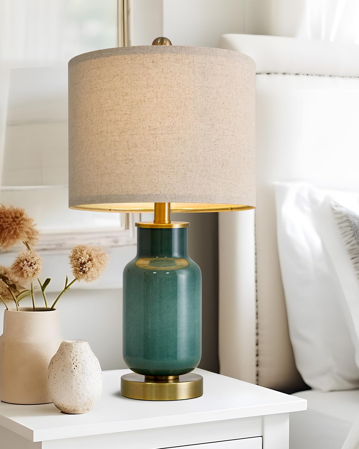 21.25" Table Lamp Set of 2 Modern Lamp for Living Room Glass Nightstand