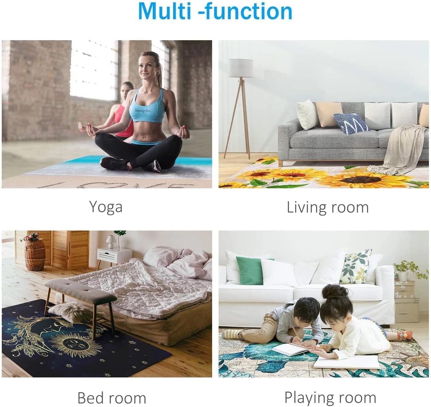 Beautiful Colorful Flowers Rugs Large for Living Room Modern Artistic Floral Print Area Rug Under Sofa