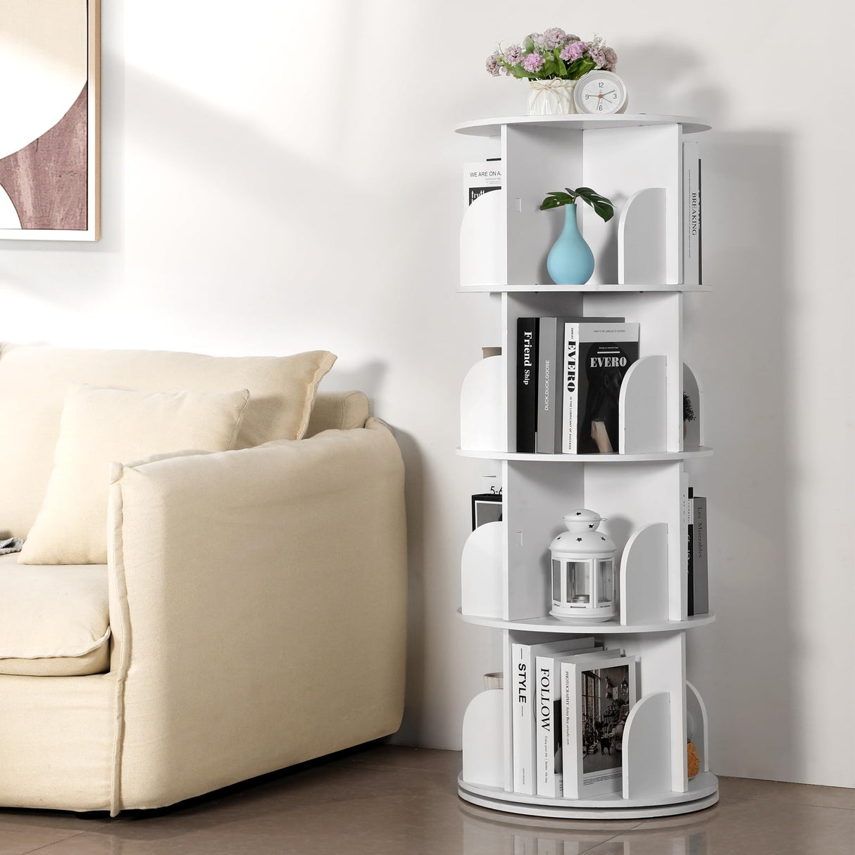 Rotating Bookshelf Tower, 4 Tiers 360 Spinning Bookshelf Revolving Bookcase
