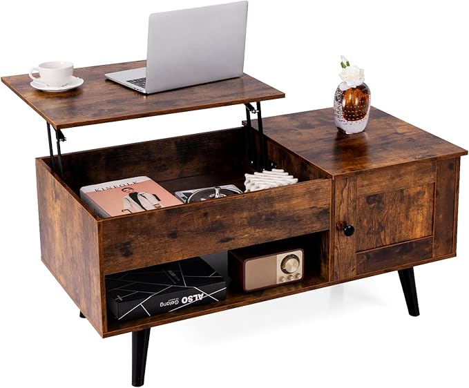 Lift Top Coffee Table, Modern Cocktail Table with Hidden Compartment